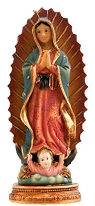 Virgen de Guadalupe Infantil de Resina de 11 cm con Caja de PVC con la Historia