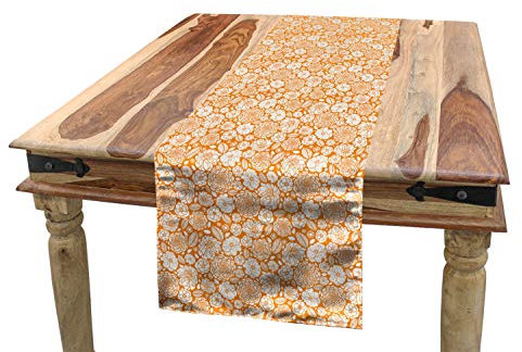 ABAKUHAUS Frühling Tischläufer, Sommer-Garten-Blumen, Esszimmer Küche Rechteckiger Dekorativer Tischläufer, 40 x 300 cm, Weiß Orange