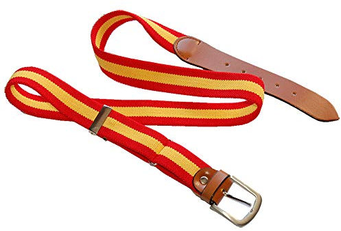 RK - Cinturon Bandera de España Lona Elastica y Piel de vacuno, Extensible