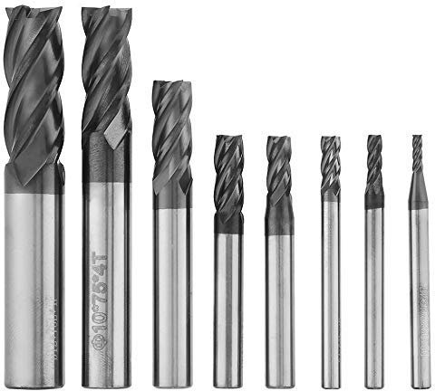 Fraise en Carbure, 8Pcs Fraises en Bout en Carbure de Acier Tungstène 2-12mm 4 Flûtes Fraises CNC pour Aluminium Cuivre Acier au Carbone Acier Inoxydable Acier Allié