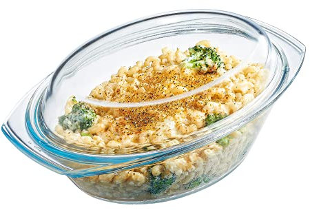 Simax Cocotte ovale en verre transparent avec couvercle et poignées pour cuisiner, cuire, servir, etc. Passe au micro-ondes, lave-vaisselle et four – 2,5 l