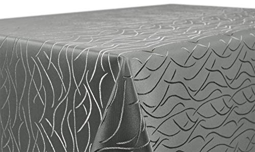 BEAUTEX Tischdecke Damast Streifen - Bügelfreies Tischtuch - Fleckabweisende, Pflegeleichte Tischwäsche - Tafeltuch, Eckig 130x220 cm, Grau