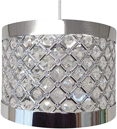 Optimal Products Chandelier Chrome Round Light Pendant Shade Crystal Droplet Fitting EasyFit (MODA SILVER)