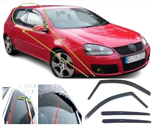 4 deflectores de viento compatibles con Volkswagen Golf 5 Mk5 (tipo 1K) de 5 puertas 2003 2004 2005 2006 2007 2008 2009 vidrio acrílico PMMA puerta ventana viseras en canal lluvia nieve sol clima