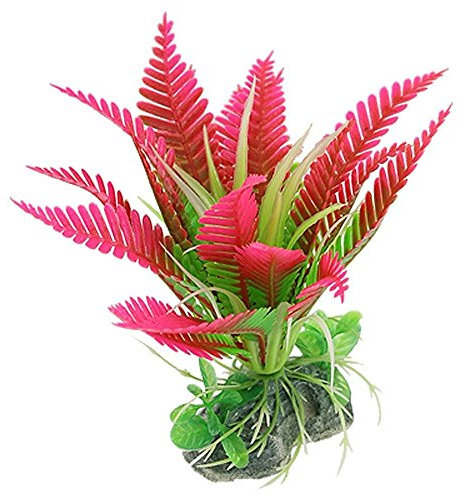 Vektenxi Réservoir de poissons en plastique rouge Aquarium artificiel de plantes Base en céramique Fausse herbe de l'eau Rentable et durable