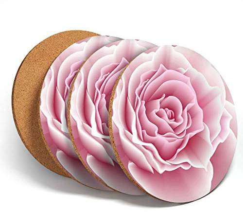 4 Set - Pretty Pink Rose Coasters - Roses Flowers Kitchen Coaster #15593