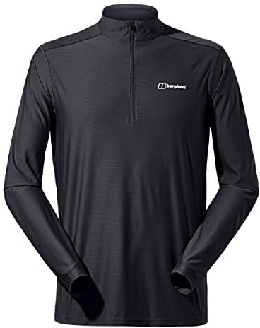 Berghaus Men's 24/7 Half Zip Long Sleeve Tech Baselayer T-Shirt | Moisture Wicking | Breathable, Black/Black, 2XL