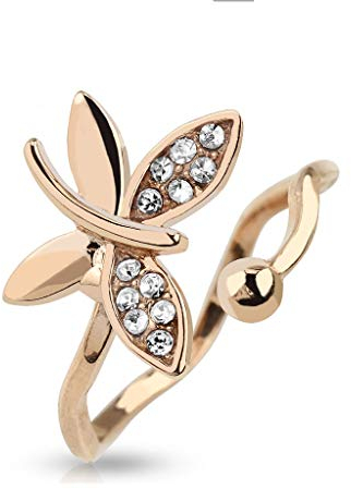 Paula & Fritz® Ring Damen Verstellbar Schmetterling Rose-Gold Zirkonia Klar 316L Chirurgenstahl Zehenring Mittelring Offen Einstellbarer-Ring