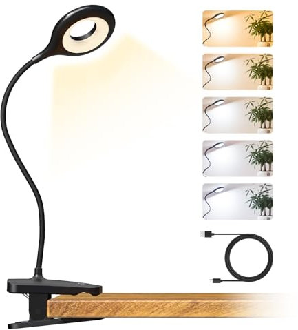 CUHIOY Clip Reading Light for Bed, Adjustable Rechargeable Battery Clamp Desk Lamp, Eye Protect Bedside Lights, Portable Book Light with Flexible Neck Touch Control Lamp, for Sewing and Crafting