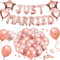 AONAT 49 Pcs JUST MARRIED Balloon Rose Gold Decoration Set Wedding Party Decorations, Just Married Banner Bridal Shower Just Married bunting for Wedding Birthday Party Bridal Shower Decorations