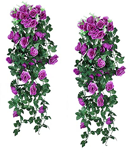RECUTMS Künstliche Rosen zum Aufhängen, 94 cm, lila, künstliche Efeu-Girlanden aus Seide, für den Außenbereich, Zuhause, Zimmer, Garten, Veranda, Hochzeitsbogen, Brautparty, Ostern, Innenparty
