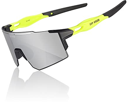 EXP VISION Polarisierte Fahrradbrille, UV 400 Sportbrille, Winddichte Fahrradbrille zum Laufen Wandern Golf Angeln Fahren (Silber)