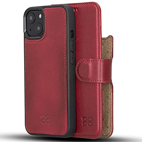 Bouletta Magsafe Leather Wallet Case for iPhone 13 (6.1'') - Magnetic Detachable Flip Folio Cases RFID Phone Cover with 3 Card Slots Red