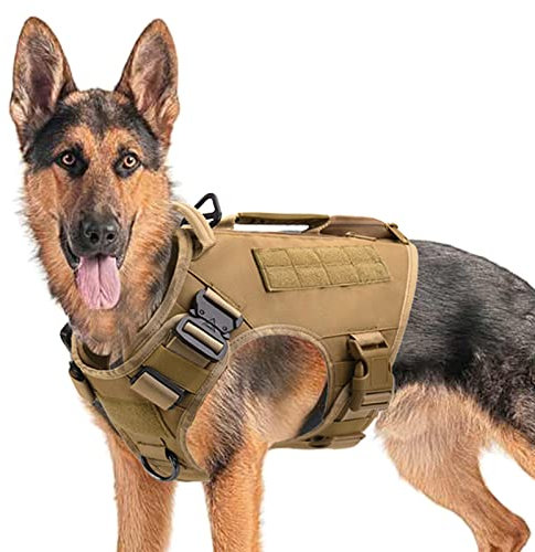 Taktisches Hundegeschirr für mittelgroße und große Hunde, kein Ziehen, verstellbare Hundeweste für Training, Jagd, Spazierengehen, Militär-Hundegeschirr mit Griff, Khaki, M (nur Weste)