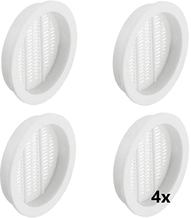Gedotec Lüftungsgitter rund insektenabweisend | 4 Stück Abluft-Gitter weiß 44 mm | Innen und Außen | BREATHE | Luftrosette geschlitzt aus Kunststoff | mit Abdeckrand zum einlassen | Belüftungsgitter