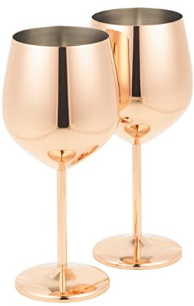 Homiu Weinglas aus Edelstahl, 520 ml, 2 Stück, Rotgold, Silber, Gold, Geschenkset, bruchsicherer Kelch