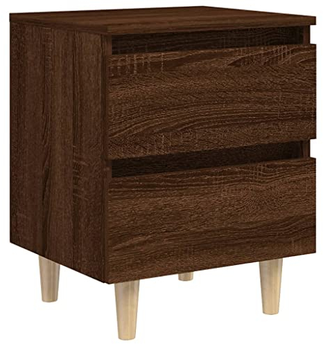 vidaXL Table de Chevet avec Pieds en Bois, Armoire de Nuit avec 2 Tiroirs, Armoire de Lit avec Rangement, Meuble de Chambre, Chêne Marron