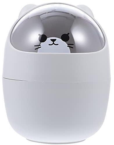 Mini Trash Can Cute Desktop Mini Trash Bin with Lid for Desk Car Bedroom Car Bedroom Kitchen Bathroom Grey