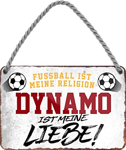 WOGEKA ART Retro Blechschild - Dynamo ist meine Liebe - Fußball - Lustiger Spruch als Geschenkidee zu Geburtstag Weihnachten Deko 18x12 cm Vintage Schild Hängeschild Metallschild HS1006