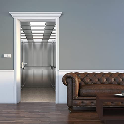 HAOTING Türaufkleber Fototapete Tür Silber & Aufzug Tür Aufkleber Türaufkleber Selbstklebend Türtapete selbstklebend TürPoster Fototapete Türfolie Poster Tapete 95x215 cm