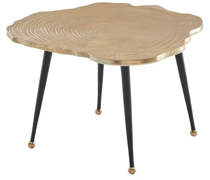 FineBuy Couchtisch Aluminium Baumscheibe 64x64x37 cm Sofatisch Metall Gold, Design Wohnzimmertisch Rund, Kleiner Kaffeetisch Modern, Beistelltisch Anstelltisch Wohnzimmer