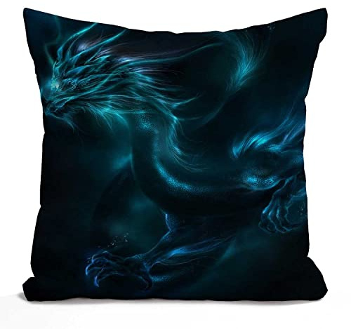 Tomda Kissenbezug, cooler blauer Drachen, Baumwolle, Leinen, quadratisch, Standard-Kissenbezug für Männer und Frauen, Zuhause, dekorativer Sofa, Sessel, Schlafzimmer, Wohnzimmer, 45 x 45 cm