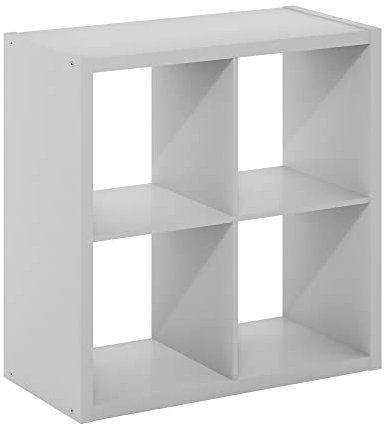 Furinno Open Back Decorative Storage Organizer, Light Grey, 4-Cube
