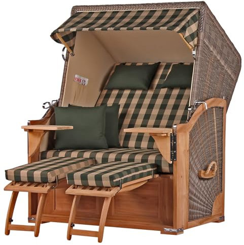 bene living Strandkorb-Set Schaalsee 2-Sitzer Teak - PE grau - Modell 506 - Liftersystem
