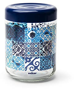 Excelsa Majolica Blue Vorratsglas mit Deckel, 800 ml, Glas