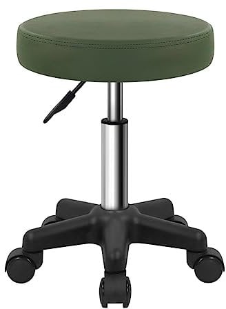 FURWOO Runder Rollhocker Höhenverstellbarer Hocker mit Rädern für Spa Salon Massage Grün