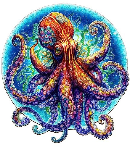 Blumuze Holzpuzzle Erwachsene, Mandala Octopus Holzpuzzle Einzigartige Tierform Puzzleteile, Puzzle aus Tierteilen, Puzzle Holz Erwachsene mit Geschenkbox aus Holz 280 Stück (L-12.5 * 11.8in)