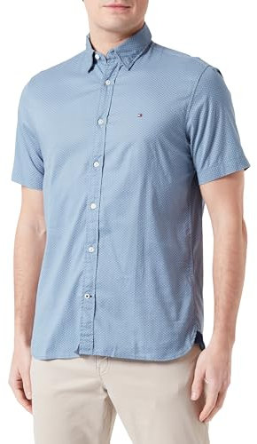 Tommy Hilfiger Men Short-Sleeve Shirt, Blue (Blue Coal/Optic White), S