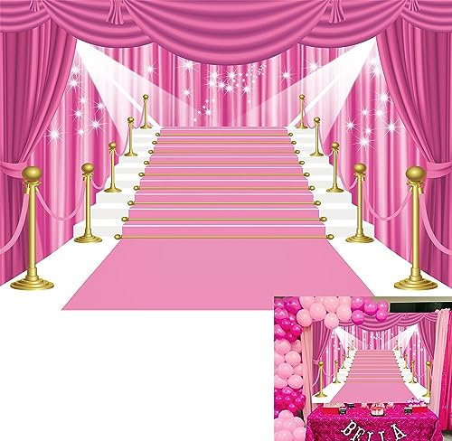BINQOO 2,1 x 1,5 m rosa Abschlussball 2025 Vorhang Hintergrund rosa großer Teppich Film Sterne Mädchen Party Fotografie Hintergrund Mädchen Lady Lets Go Party Dress-up Studio Prop