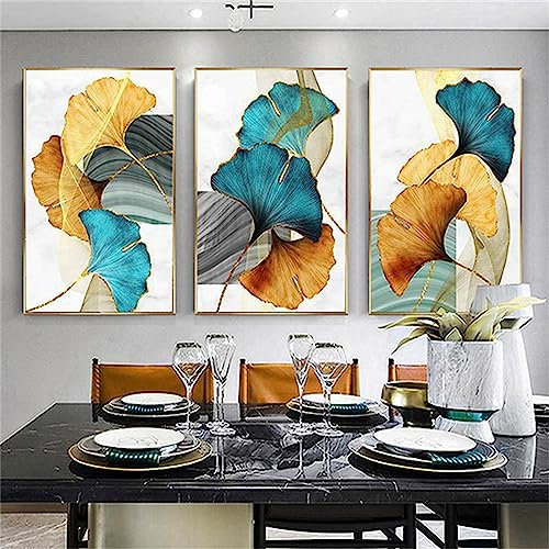 HEHGVCF Modern Einfachheit Pflanzen Leinwand Poster,Schwarzes Gold Bild,Gold Ginkgo Biloba Wandbilder,Bilder für Wohnzimmer Schlafzimmer Deko Gold Rahmenlos (B,60 x 90cm)