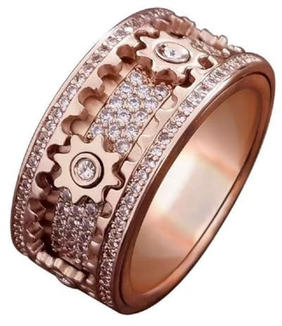 BVCERLINE Spinner Ring Relieve anxiety Rotating Mechanical Ring ​Lucky ring Full Diamond alloy Man Woman Couples Silver/gold/black (Full Diamond Rose Gold, Y)