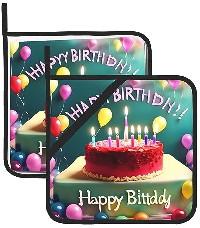 Set di 2 tovagliette con scritta Happy Birthday, resistenti al calore, per cucinare in microonde, cuocere in forno, piatti da portata e barbecue.