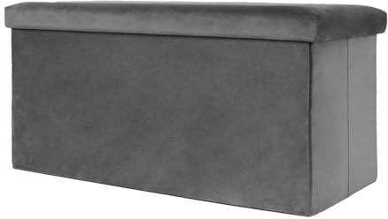 OHS Ottoman Storage Box, Grey Ottoman with Storage Box Chest with Lid Bedroom Living Room Sturdy Ottomans Organising Space Saving, Charcoal - Matt Velvet