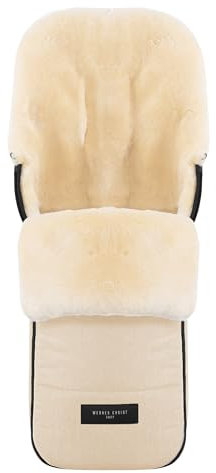 WERNER CHRIST BABY, Lammfell-Fußsack FLIMS – warmer Buggy, Kinderwagen-Fußsack (Kinder ab 6 bis 36 Monate) aus medizinischem Fell, universal mit Langsschlitzen in Cloud (beige)