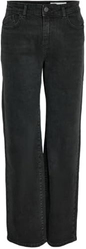 Noisy may Damen Denim Jeans Hose Wide Leg Mid Waist Stretch Pants NMYOLANDA, Farben:Schwarz, Größe:30W / 32L, Beinlänge:L32