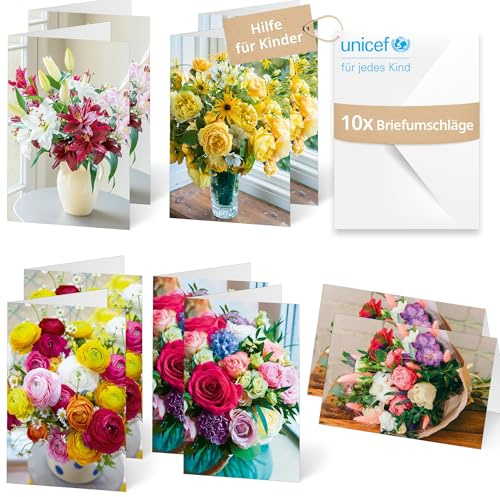 Unicef Blumenkarten Blumenarrangements | 10 Klappkarten mit Umschlägen | Helfen Sie Kindern in Not: FSC-Papier, 10 Karten mit Umschlägen (17,5 x 11,7 cm) – Karte mit Blumenarrangements