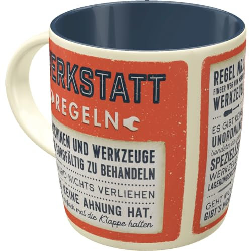 Nostalgic-Art Retro Kaffeebecher, 330 ml, Werkstattregeln – Geschenk-Idee für Handwerker, Keramik-Tasse für Kaffee, Vintage Design mit Spruch, Werkstatt-Deko
