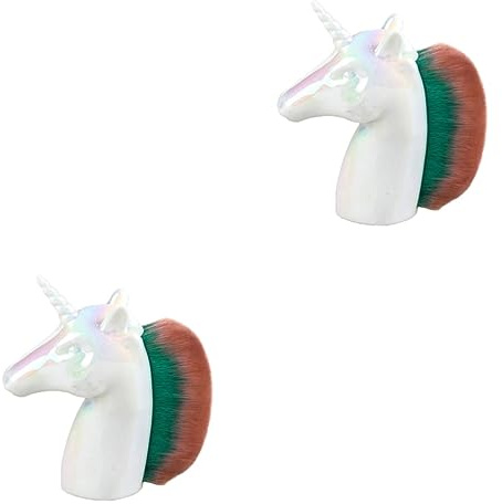 Healeved 2pcs Unicorn Design Nail Dust Brush for Nail Art Handle Grip Manicure Brush Makeup Tool