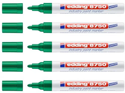 EDDING Set mit 5 Markern für Farbe 8750, speziell für Industrie, Grün, runde Spitze, 2-4 mm