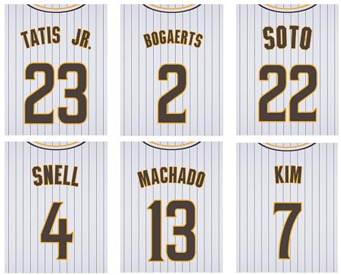 San Diego Padres MLB-Poster-Set mit sechs aktuellen Baseball-Trikots – Snell Soto Machado Tatis Jr. Kim Bogaerts – 20,3 x 25,4 cm, seidenmatte Posterdrucke