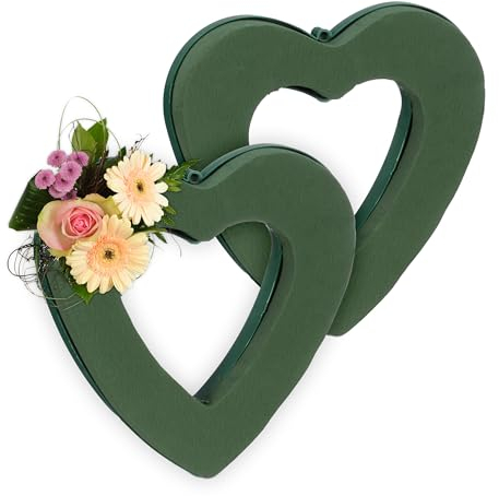 Relaxdays Spugna per Fiori Freschi e Secchi, Set 2 Cuori in Schiuma Floreale, 24x23x4 cm, Base Ghirlanda Fioristi, Verde, Gommapiuma