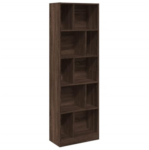 vidaXL Bücherregal, Bücherschrank Regal mit 10 Fächern, Standregal für Wohnzimmer Büro, Büroregal Aktenregal Aufbewahrungsregal, Braun Eichen-Optik Holzwerkstoff