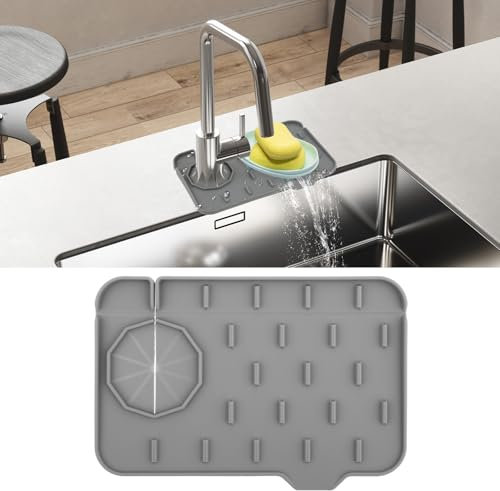 Sink Faucet Splash Guard Mat Silicone Faucet Handle Drip Catch Holder Soap Dish Pad Sink Protector Trays for Bathroom Kitchen Countertop Accessories Gadgets 8.3 x 5.7 Inch