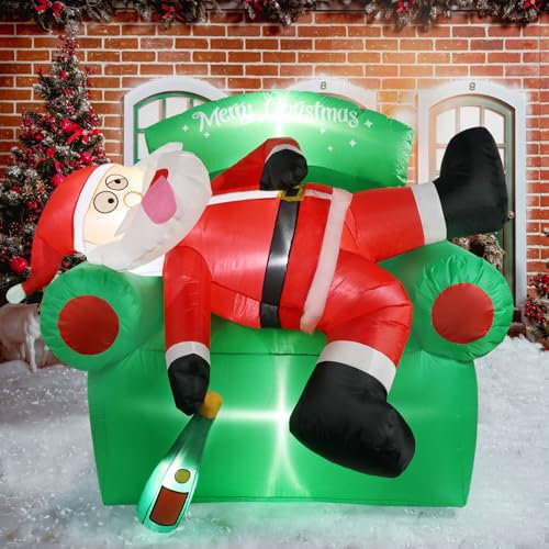 BLOOMWIN Aufblasbare Weihnachtsdeko Aussen - 1.8M Weihnachtsmann mit LED Licht, Weihnachtsdeko für Gartendeko, Saisonale Deko Weihnachten Outdoor