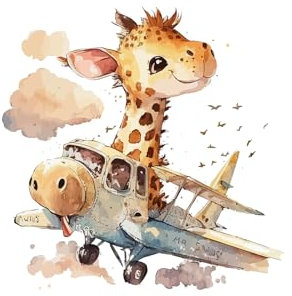 Papier peint panoramique Enfants - Girafe Avion - Largeur 325 cm x Hauteur 209 cm