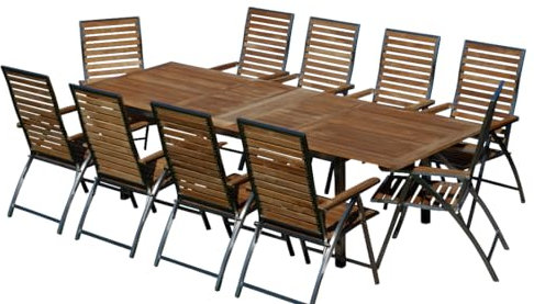 ALEOS. Gartengarnitur Ausziehtisch 200-280 cm x 100 cm + 10 Hochlehner